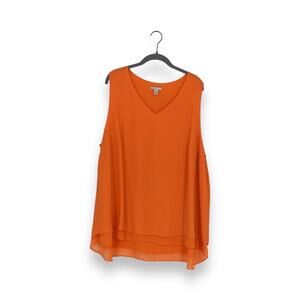 Cato Orange Flowy Layered Hem Sleeveless Top Blouse Shirt TINY FLAW